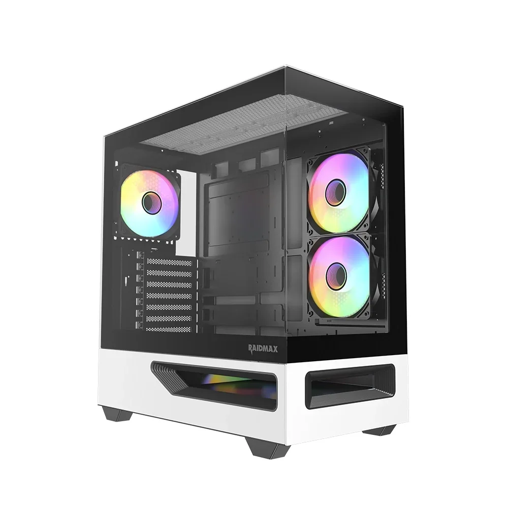 Gabinete Gamer Raidmax Hurrikan H200 E-atx ARGB PWM White/black