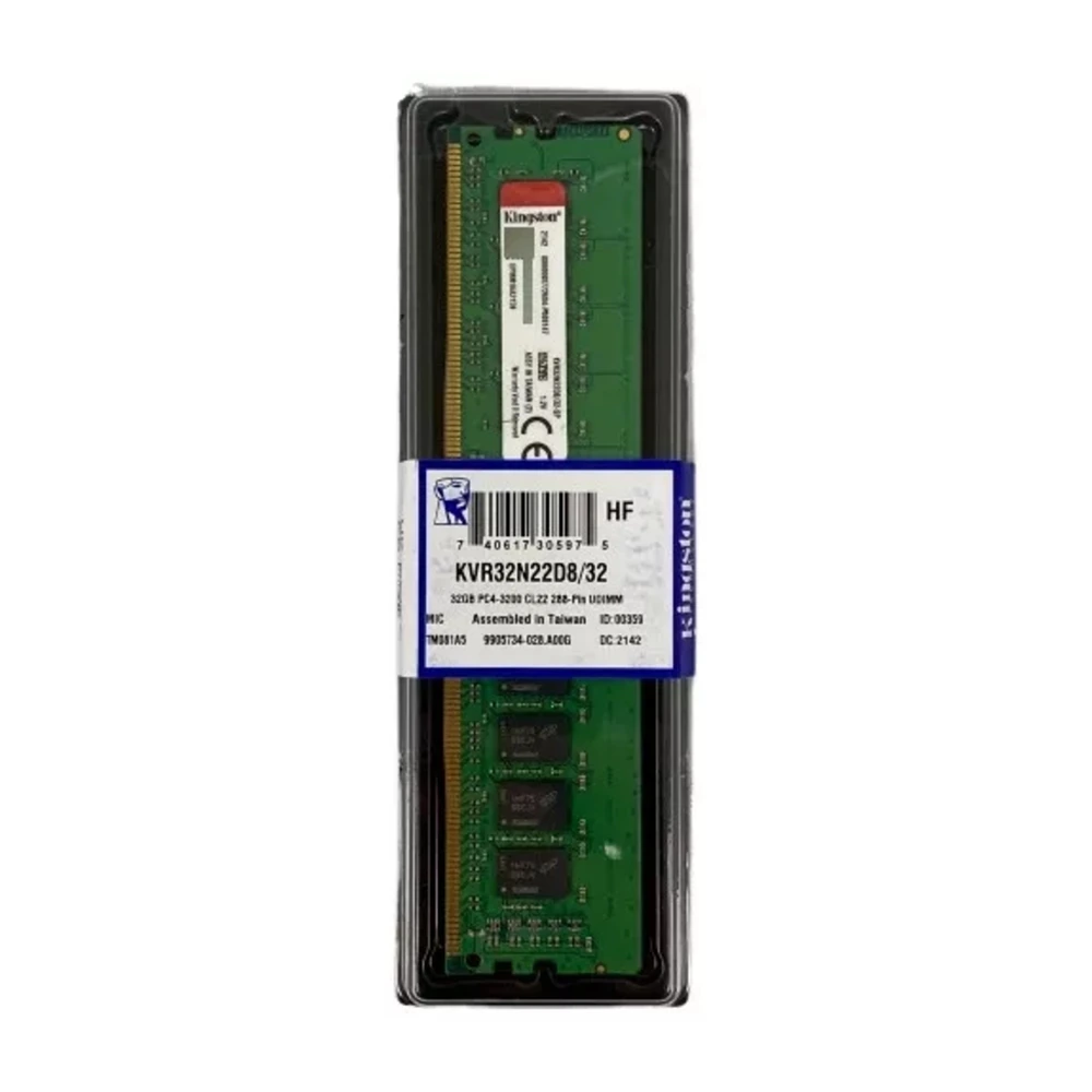 Memoria Ram Udimm Kingston Kvr 32GB DDR4 3200MHZ CL22 1.20v Single Negro
